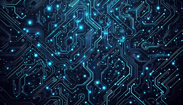 Seamless Futuristic Blue Circuit Board Pattern Background - Powered by Adobe