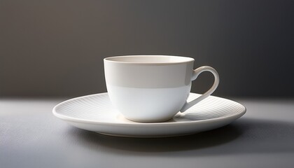 Obraz premium Elegant White Coffee Cup And Saucer Perfect For Serving Beverages Ideal For Minimalist Table Settings Or Stylish Cafes