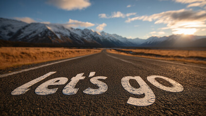 Mountain road with inspiring message at sunset invites adventure and exploration in a stunning landscape Generative AI