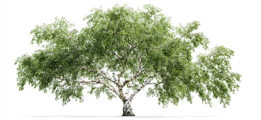 Full shot of a healthy birch tree with vibrant green leaves