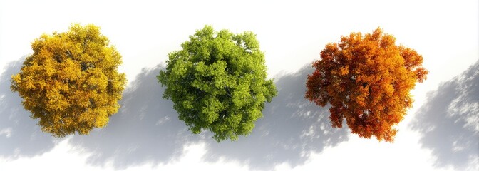 Four trees, autumnal colors, overhead view