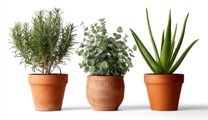 Fototapeta premium Three potted herbs against white (4)