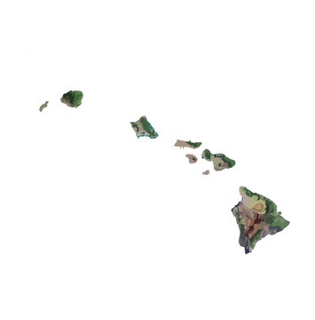 Hawaii Map Vector &ndash; Realistic Landsat Satellite Style Illustration