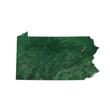 Pennsylvania Map Vector &ndash; Realistic Landsat Satellite Style Illustration