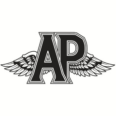 A black and white graphic logo featuring the capital letters AP with a pair of detailed, feathered wings extending from the center.