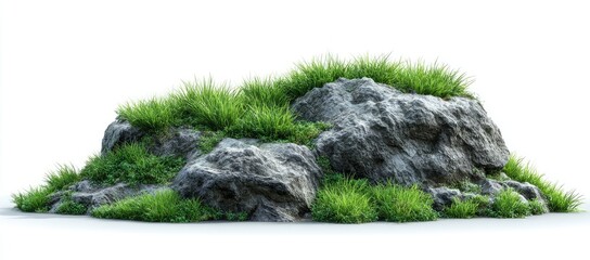 A mound of gray rocks covered with vibrant green grass