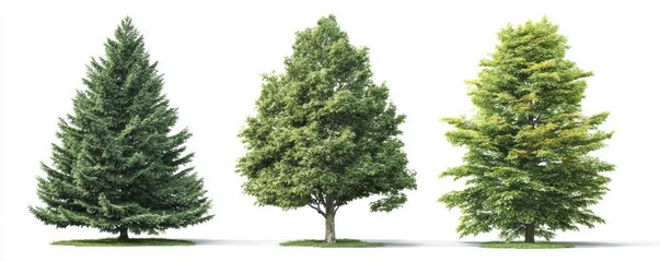Three different types of trees against a white background (1)