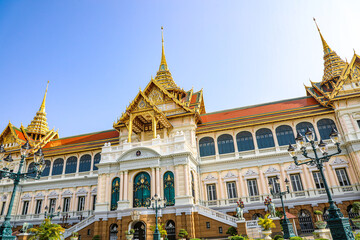 Fototapeta premium The Grand Palace was built same time as Bangkok. royal residences include Dusit Maha Prasat Throne Hall, Aphorn Phimok Prasat Throne Hall, Phiman Rattaya Throne Hall, Chakri Maha Prasat Throne Hall.
