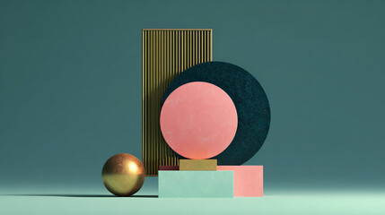 abstract geometric composition with colorful minimalist shapes