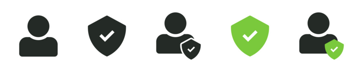 User shield check mark icon or security shield protection icon with tick symbol. green security shield icon , account privacy icon