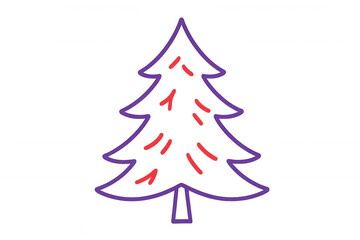 Purple outline simple christmas tree with red dashes decoration, festive holiday season graphic element