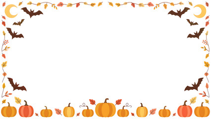 Halloween border with pumpkins autumn leaves bats spooky festive frame
