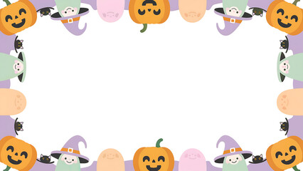 Cute halloween cartoon ghost pumpkin witch border spooky festive frame