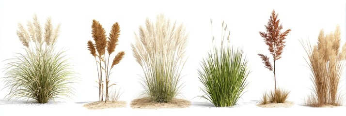 Various grass types in a horizontal arrangement