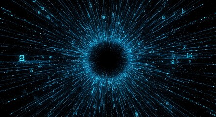 Digital tunnel abstract data stream with glowing lines and numeric symbols