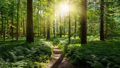 A Sunlit Path Through A Lush Green Forest