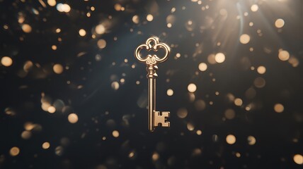 Golden Key with Bokeh Lights Background