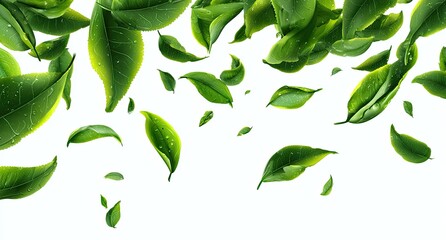 Fresh green tea leaves falling (1)