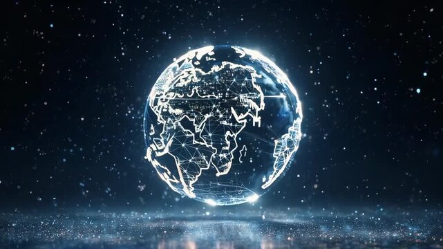 Rotating Digital Earth Globe with Global Data Connections. This represents global communication, internet, big data, international business, and futuristic technology. - Powered by Adobe