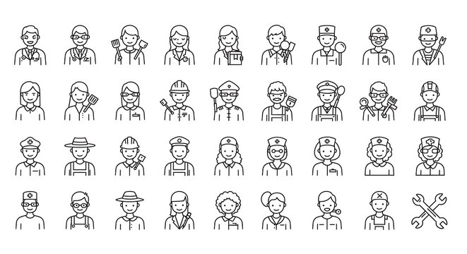 Diverse profession icons representing various careers and occupations - Powered by Adobe