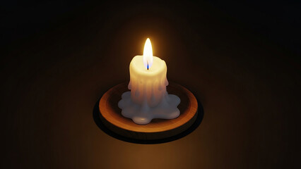 A Single Lit Candle Flickers With a Warm Yellow Flame Illuminating Dark Shadows
