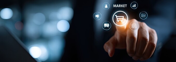 Close-up of a hand interacting with a digital shopping cart interface.  Blurred background with soft light highlights