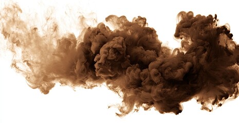 Dark brown ink or smoke clouds against white
