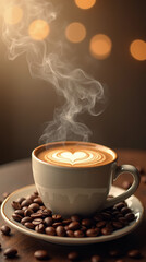 Delicious Latte Art Heart Shape in Coffee Cup with Aroma