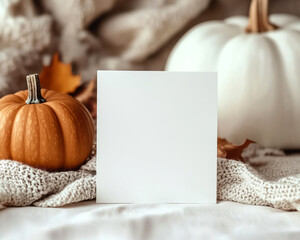 Halloween card mockup with pumpkins and autumn decor