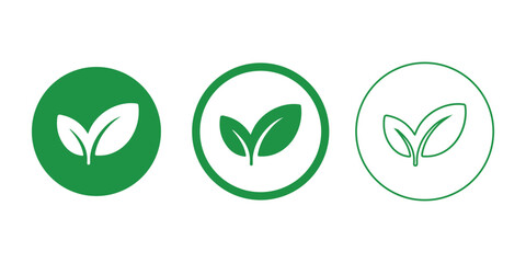 Vector green leaf icons in different styles isolated on white background