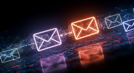 Digital email network connected envelope icons abstract tech background