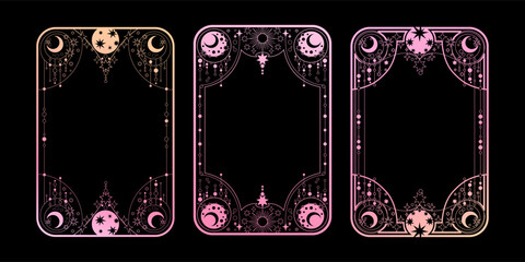 A set of mystical esoteric elements. Rectangular gold gradient frames
