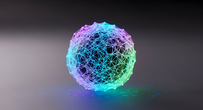 Stunning vibrant geometric sphere connecting data points ideal for modern technology startup branding and innovative business solutions visualization