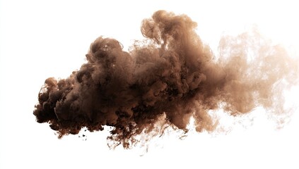 A swirling cloud of dark brown liquid, resembling smoke or ink, against a plain white background