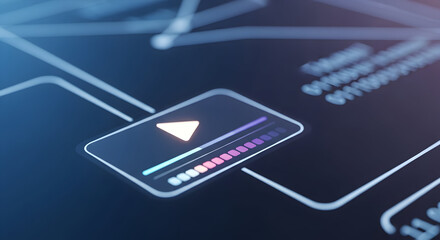 Dynamic media player interface with loading bar for digital marketing content and modern technology integration solutions streaming vibrant video