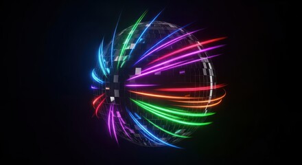Dazzling disco ball radiating vibrant light trails in a captivating visual experience