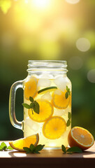 Refreshing and Delicious Lemonade in a Glass Jar with Natural Light