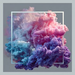 Abstract ink cloud framed by white square