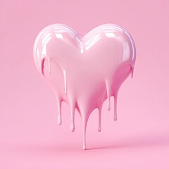 A glossy, pink heart shape, melting