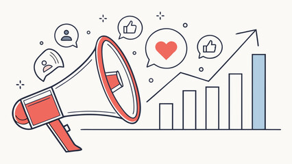 Megaphone with speech bubbles and graph showing growth and engagement on social media platform created with generated ai