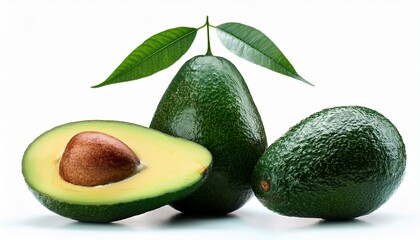 Two Avocado And One Cut In Half With Bone With Leaf