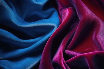 Draped vibrant blue and deep crimson velvet fabrics