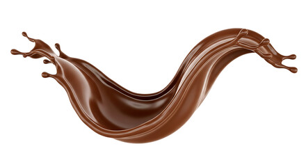 Liquid Chocolate Splash Wave with Droplets swirl cutout PNG isolated on a transparent background