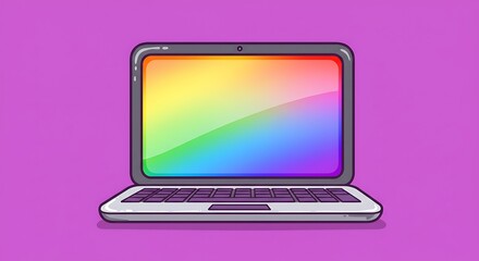 Modern laptop displaying rainbow gradient against a purple background