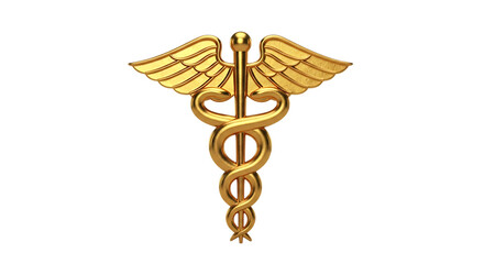 Golden Caduceus Medical Symbol with Wings health healthcare cutout PNG isolated on a transparent background