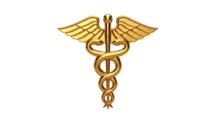 Golden Caduceus Medical Symbol with Wings health healthcare cutout PNG isolated on a transparent background