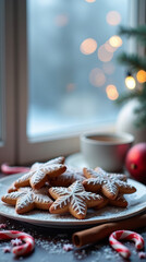 Festive Star Shaped Cookie Still Life with Christmas Decoration