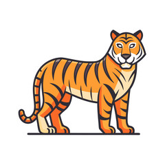 Obraz premium A majestic tiger, captured in a vibrant illustration. Striking a pose of strength and poise, ready to captivate the viewer's eye. Generative AI