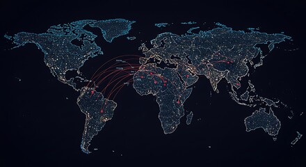Digital world map showing connections and global data network