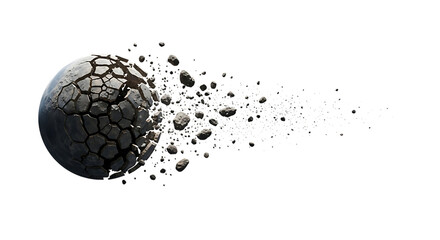 Fragmenting Planet Earth with Cracks and Debris Flying Off Isolated space cosmos cutout PNG isolated on a transparent background